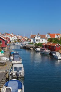 Channel for boats through a fishing village in sweden